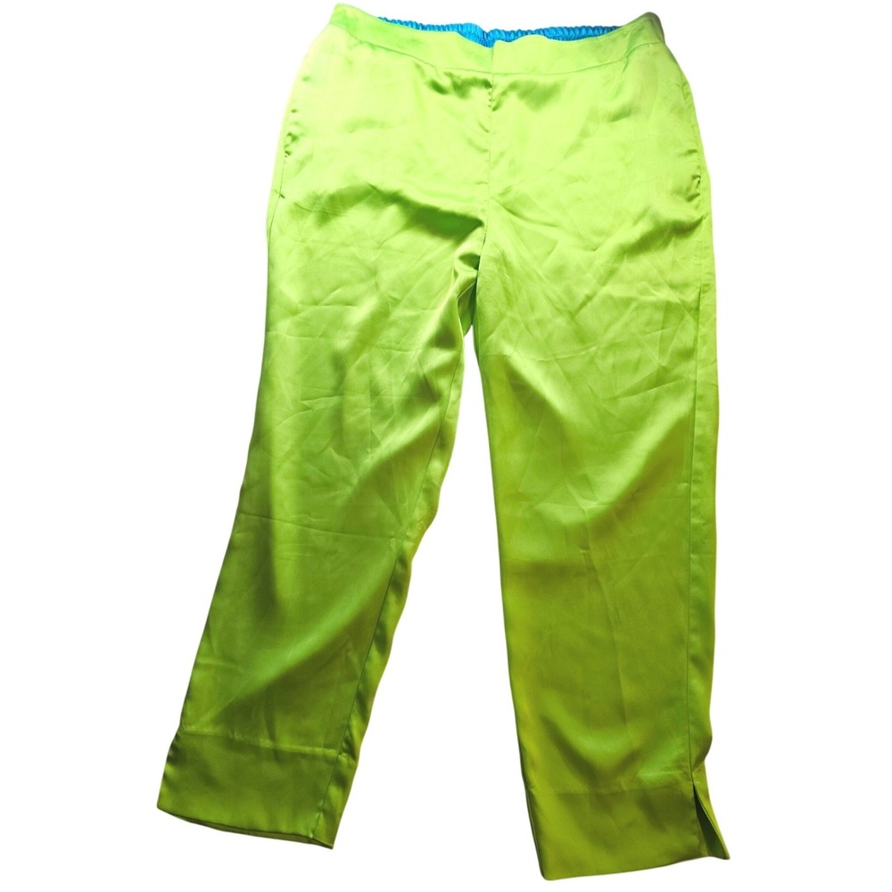 Gretchen Scott Neon Green Satin Elastic Waist Pants with 8.5ft Sash Size L